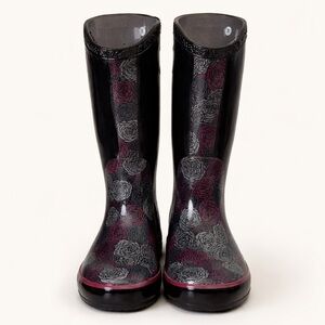 BOGS Classic Rosey Tall Waterproof Boots – Women’s Size 6 (Black/Rose Print) 🌧